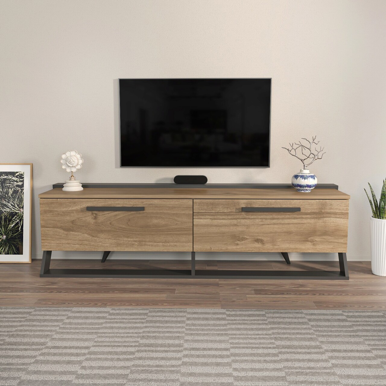 Comoda TV, Hanah Home, Astrid, 163.8x46.8x36.6 cm, Nuc / Negru - imagine 6